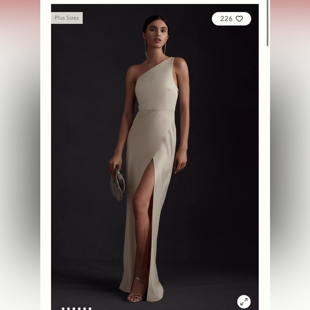 BHLDN Dylan One-Shoulder Satin Side-Slit Gown